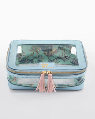 Alternate view of Oh My Mahjong metallic light blue mahjong tile storage bag