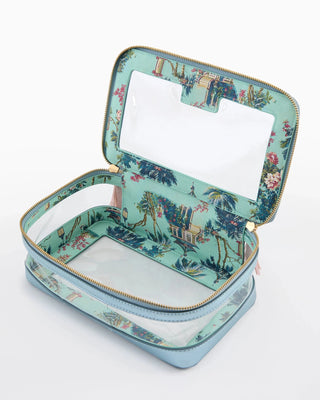 Back view of Oh My Mahjong metallic light blue mahjong tile storage bag