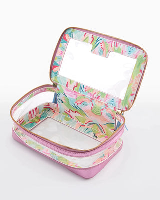 Side view of Oh My Mahjong metallic light pink mahjong tile storage bag