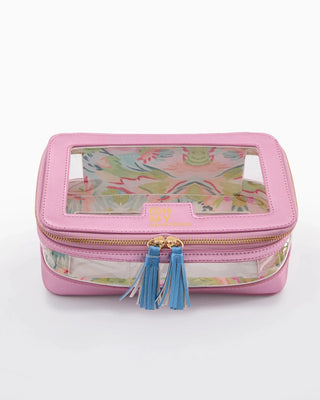 Back view of Oh My Mahjong metallic light pink mahjong tile storage bag