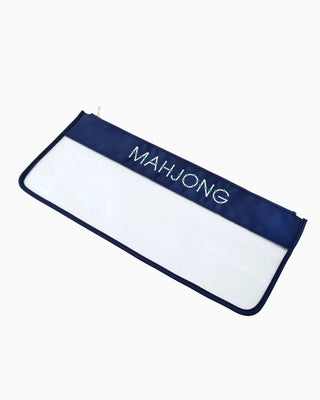 Navy bamboo mahjong bag sized to hold a full tile set