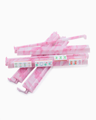 Back view of Oh My Mahjong Pink Quartz marbled acrylic rack set