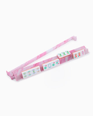 Side view of Oh My Mahjong Pink Quartz marbled acrylic rack set