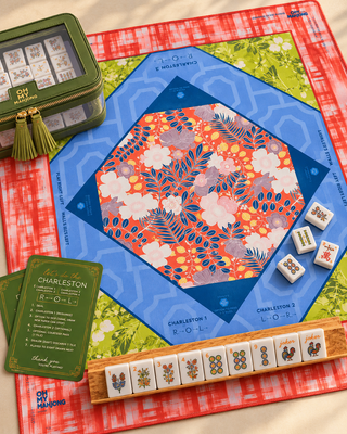 Sedona neoprene mahjong mat with terracotta, blue and green desert-inspired florals