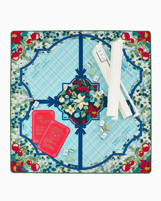 Winterberry neoprene mahjong mat shown from another angle on the table