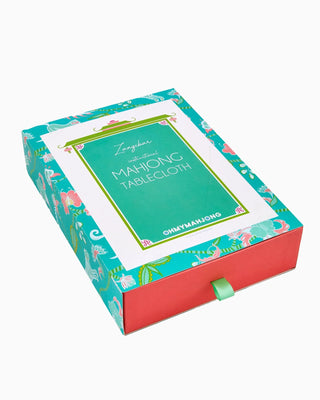Alternate view of Oh My Mahjong Zanzibar emerald and turquoise print tablecloth