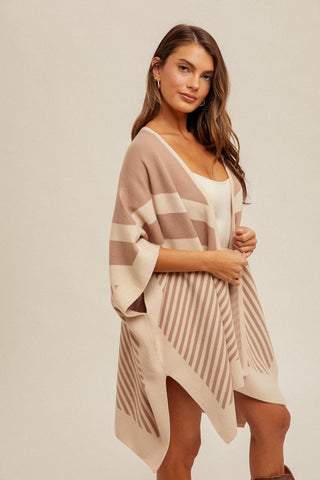 Outlaw Chevron Stripe Mix Color Block Soft Poncho - The Farmhouse