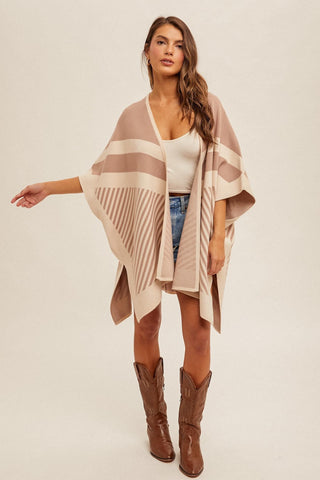 Outlaw Chevron Stripe Mix Color Block Soft Poncho - The Farmhouse