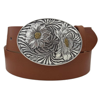 Oval Engraved Sunflower Buckle Belt - The Farmhouse