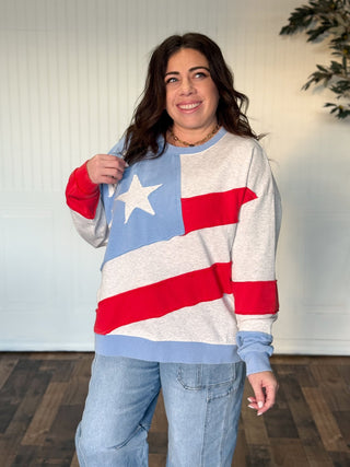 Oversized American Flag Mineral Wash Terry Pullover - 140 Sweatshirts + Sweaters - The Farmhouse
