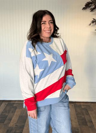 Oversized American Flag Mineral Wash Terry Pullover - 140 Sweatshirts + Sweaters - The Farmhouse