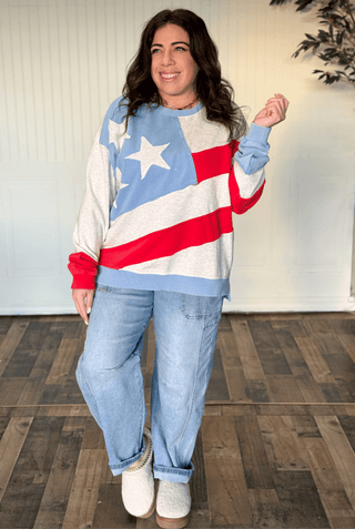 Oversized American Flag Mineral Wash Terry Pullover - 140 Sweatshirts + Sweaters - The Farmhouse