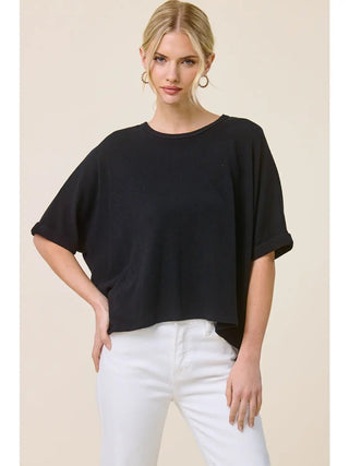 Oversized Hi - Low Crepe Hacci Top, Black & Ivory - 100 Casual Tops - The Farmhouse