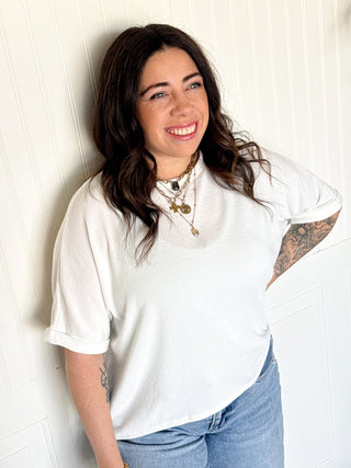 Oversized Hi - Low Crepe Hacci Top, Ivory - 100 Casual Tops - The Farmhouse