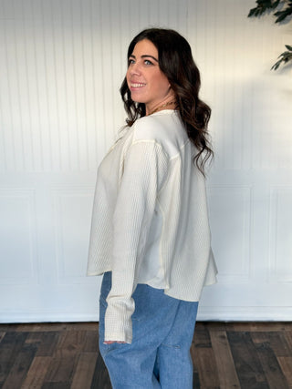 Oversized Washed Waffle Knit Henley Top - 140 Sweatshirts + Sweaters - The Farmhouse
