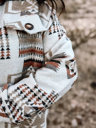 Painted Desert Western Boho Button Down Shacket, Ivory - The Farmhouse