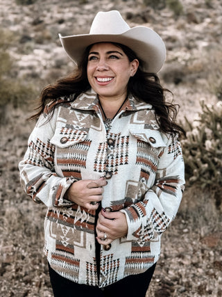 Painted Desert Western Boho Button Down Shacket, Ivory - The Farmhouse