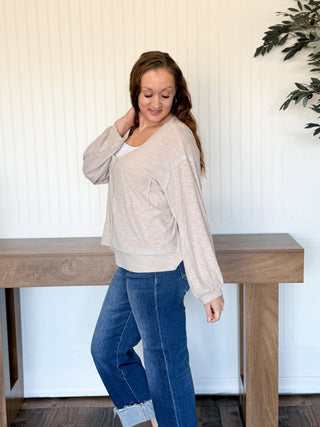 Pale Taupe Outseam Rib Long Sleeve - 100 Casual Tops - The Farmhouse