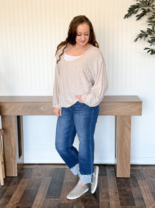 Pale Taupe Outseam Rib Long Sleeve - 100 Casual Tops - The Farmhouse