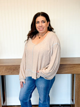 Pale Taupe Outseam Rib Long Sleeve - 100 Casual Tops - The Farmhouse