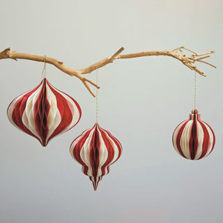 Alternate style of cream and red folding honeycomb paper ornament