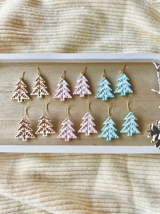 Pastel Christmas Tree Earrings, Tree Clay Earrings, White and Gold - 290 Jewelry - The Farmhouse