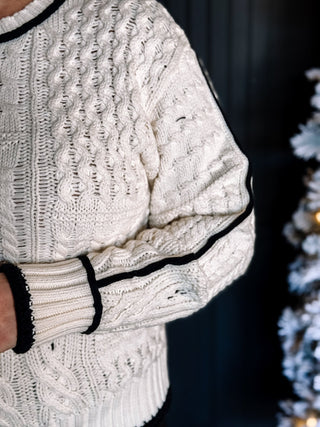 Patchwork Comfort Elegant Winter Holiday Cozy Sweater, Cream - The Farmhouse