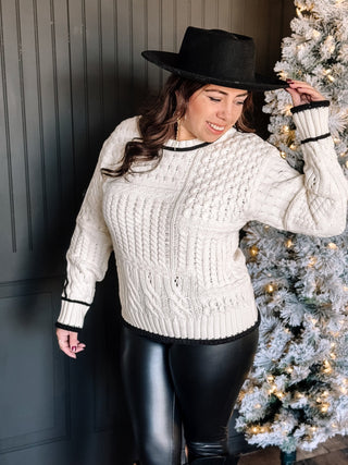 Patchwork Comfort Elegant Winter Holiday Cozy Sweater, Cream - The Farmhouse