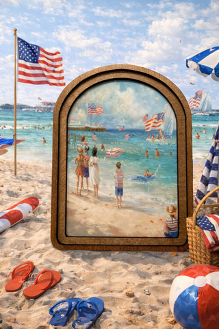 Patriotic Beach Scene 8.25x11" Arch Framed Art - 420 Home Decor - The Farmhouse