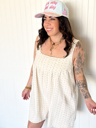 Peach Love Darling Dots Denim Romper - 180 One Piece Outfits - The Farmhouse