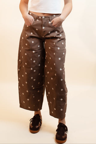 PEACH LOVE Women's Cinnamon Cream Polka Dot Wide Leg Pants - 240 Pants - The Farmhouse