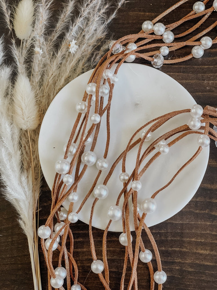 Pearl Bead Suede Layered Necklace - Brown - The Farmhouse