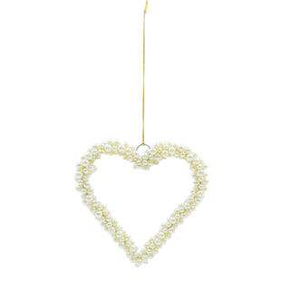 Cream heart ornament clustered with faux pearls and gold bead detailing