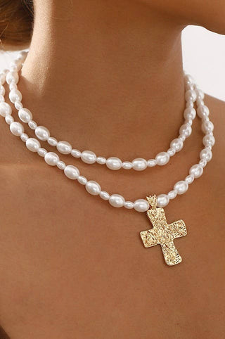 Pearl Grace Layered Cross Necklace - 290 Jewelry - The Farmhouse