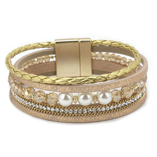 Pearl Multi - Strand Magnetic Bracelet - Tan - The Farmhouse