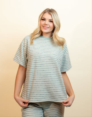 Pistachio Cream Striped Short Sleeve Tee - 100 Casual Tops - The Farmhouse