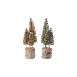 Alternate view of glitter bottle brush Christmas trees on wood bases