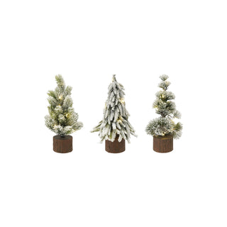 Alternate view of snow finish LED tree on faux wood slice base