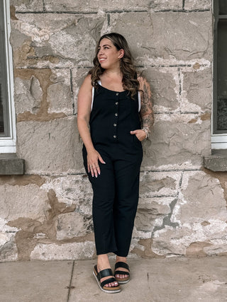 Playtime Button Detailed Baggy Overall Jumpsuit - Black - The Farmhouse