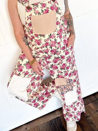 POL Boho Patch Cord Overalls, Cream - 180 One Piece Outfits - The Farmhouse