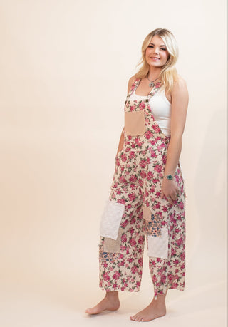 POL Boho Patch Cord Overalls, Cream - 180 One Piece Outfits - The Farmhouse