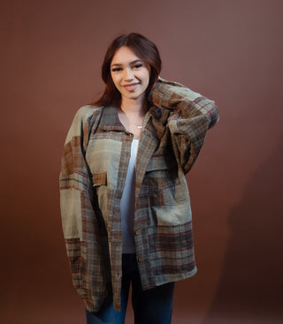 POL olive multi woven jacket with long length for easy layering