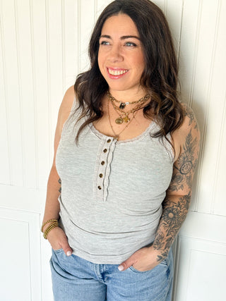 POL Lace Edge Everyday Tank, Heather Gray - 110 Blouses - The Farmhouse