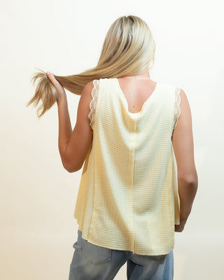 POL The Lemon Chiffon Lace Tank, Yellow - 130 Basics - The Farmhouse