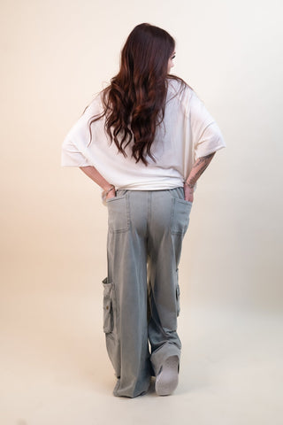 POL The Willow Stripe Cargo Stripe Pant, Sage - 240 Pants - The Farmhouse