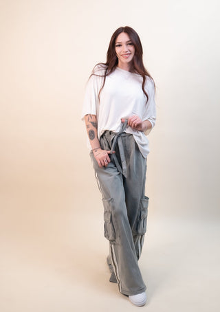 POL The Willow Stripe Cargo Stripe Pant, Sage - 240 Pants - The Farmhouse