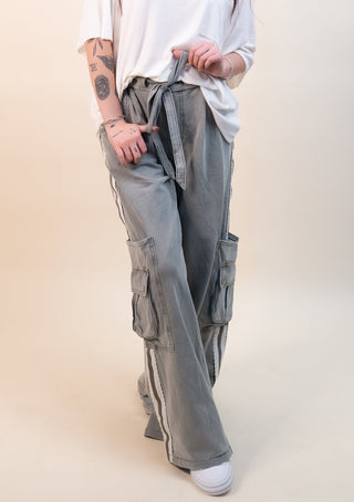 POL The Willow Stripe Cargo Stripe Pant, Sage - 240 Pants - The Farmhouse