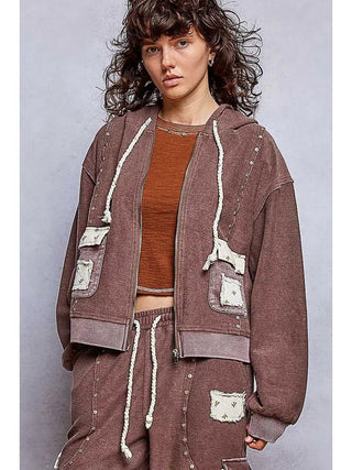 POL Women's Autumn Posy 3D Pocket Zip-Up Hoodie, Choco - 140 Sweatshirts + Sweaters - The Farmhouse