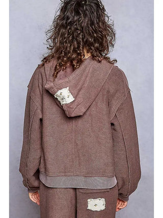 POL Women's Autumn Posy 3D Pocket Zip-Up Hoodie, Choco - 140 Sweatshirts + Sweaters - The Farmhouse