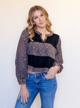 POL Women's Blackbird Patch Textured Knit Top - 110 Blouses - The Farmhouse